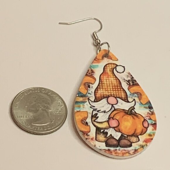 Pumpkin Earring, Gnome Dwarf Elf Earring, Thanksgiving Earring, Halloween, Gift - Picture 5 of 6